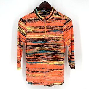 Jamie Sadock 3/4 Sleeve Crinkle Polo Top Size Small‎ Kaleidoscope Golf Artsy